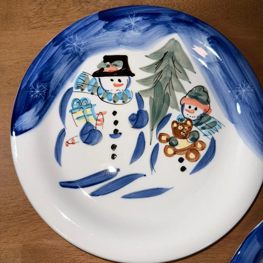 Tabletops Unlimited Winterland Christmas Snowman Dinner Plates Set of 2 10.5